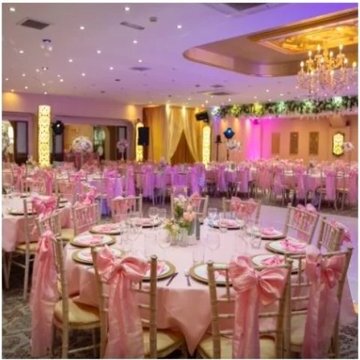 Elegant banquet hall dressed for a Home Chef UK celebration