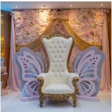 Butterfly throne and flower wall stage set-up by Home Chef UK